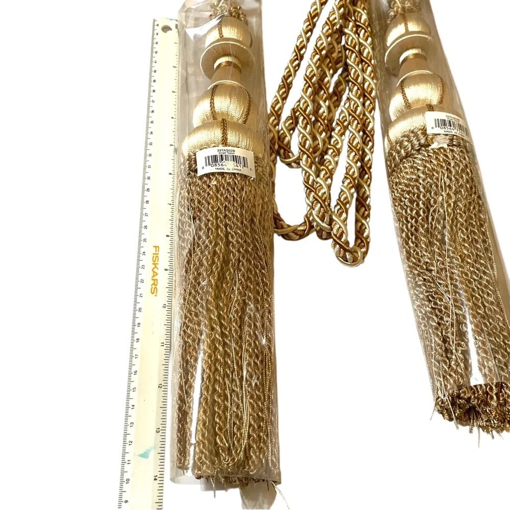 Elegant Gold and White Curtain Tiebacks Heavy Cord Long Full Tassel